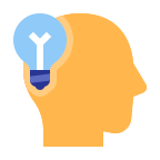 Cartoon icon of head with lighbulb