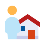 Cartoon icon of house with person standing out the front