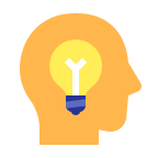 Cartoon icon of head with lighbulb
