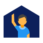 Cartoon icon of person in house