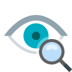 Cartoon icon of eye and magnifying glass