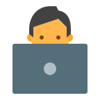 Cartoon icon of person using laptop
